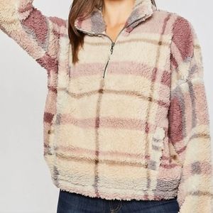 Sherpa plaid quarter zip pullover. Nwot. FINAL PRICE